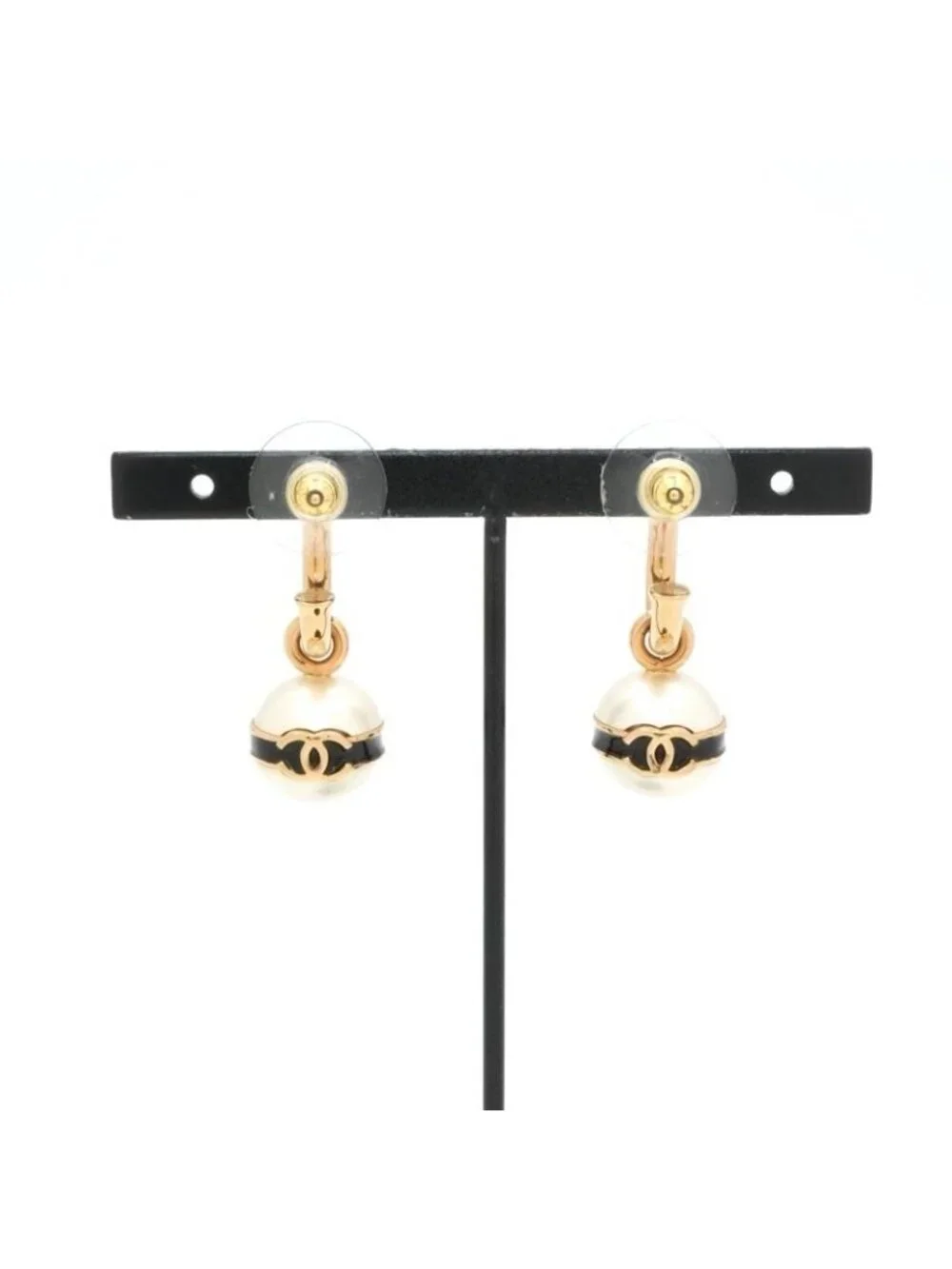 Chanel Earrings Gold Black CC Logo Hoop